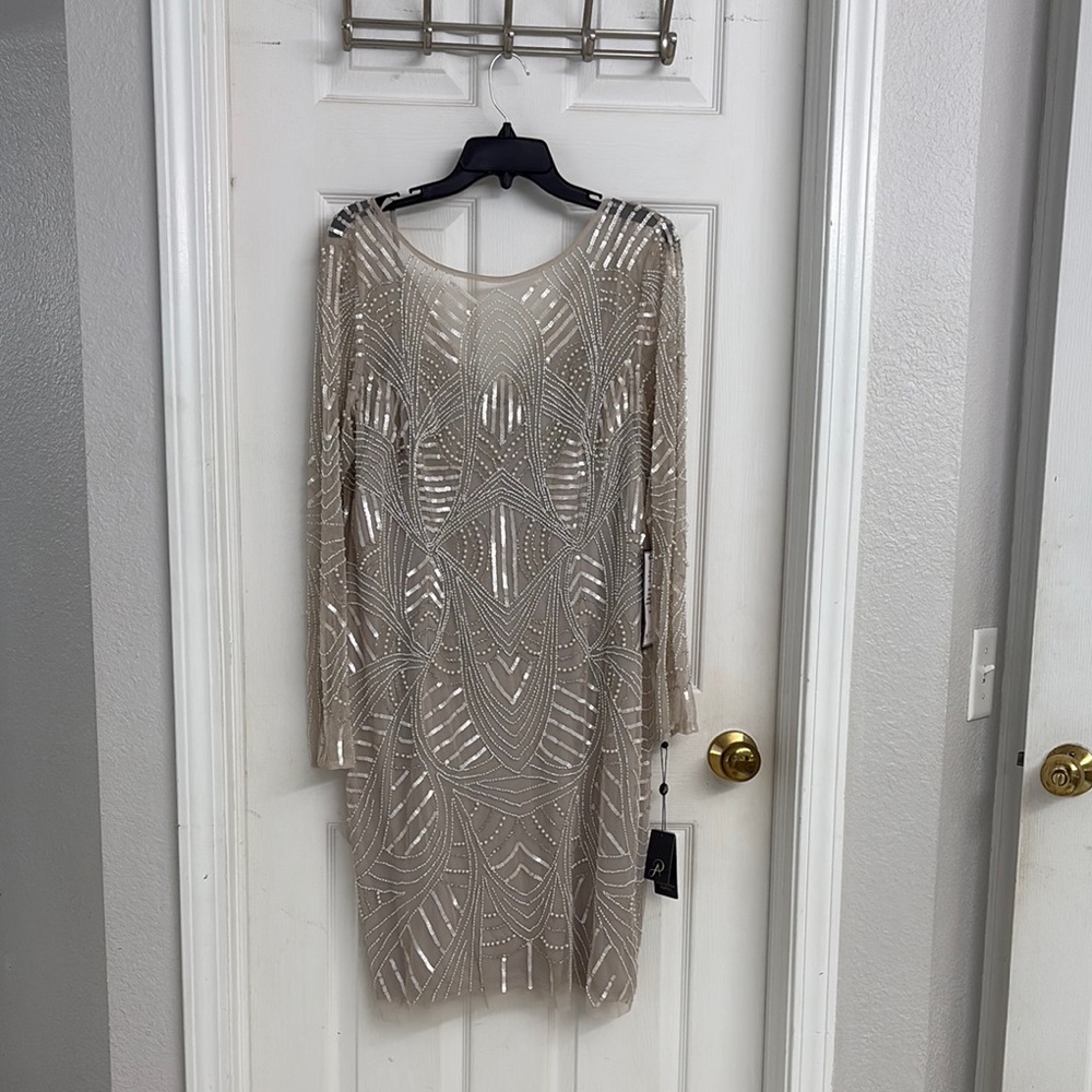 Elegant Beige Sequin Dress